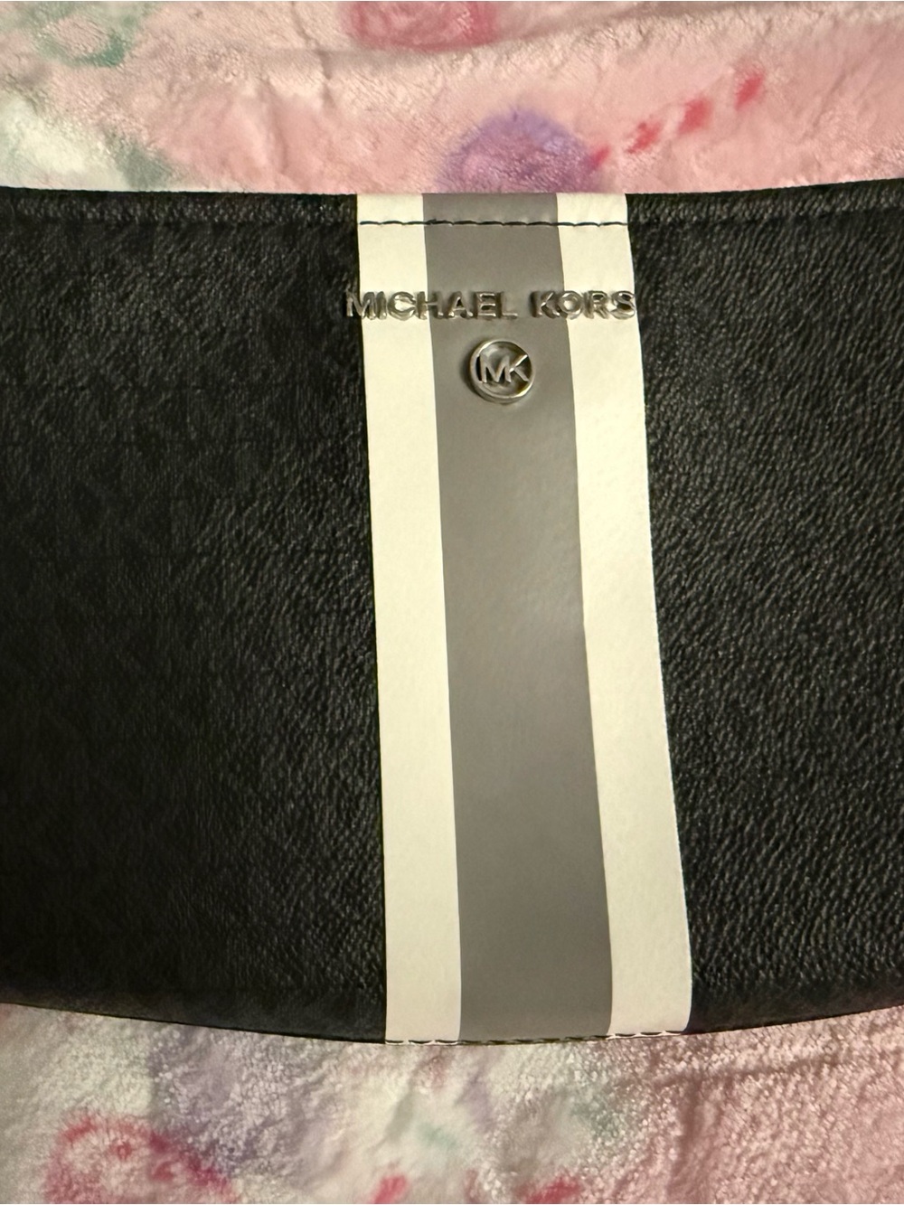 Michael Kors Black Leather Crossbody with White and Gray Center Stripe